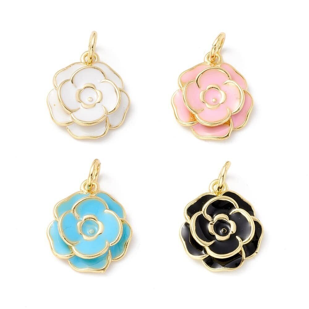 5862 20 pcs Random Color Enamel Vintage Rose Flower Charms Pendants